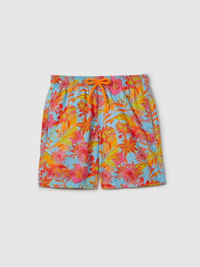 Men Reiss Swimwear Tropical Print Drawstring Swim Shorts Santorin Orange