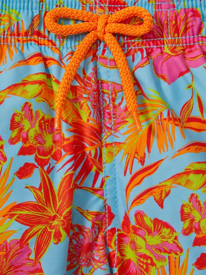 Men Reiss Swimwear Tropical Print Drawstring Swim Shorts Santorin Orange