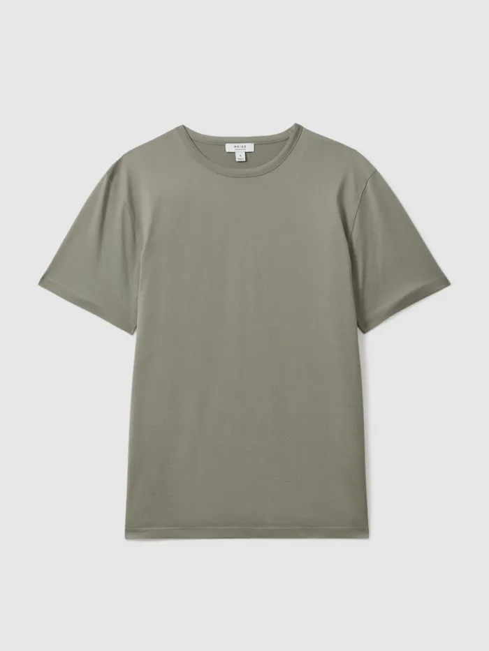 Men Reiss TShirts Caspian Mercerised Cotton Crew Neck TShirt Vetiver