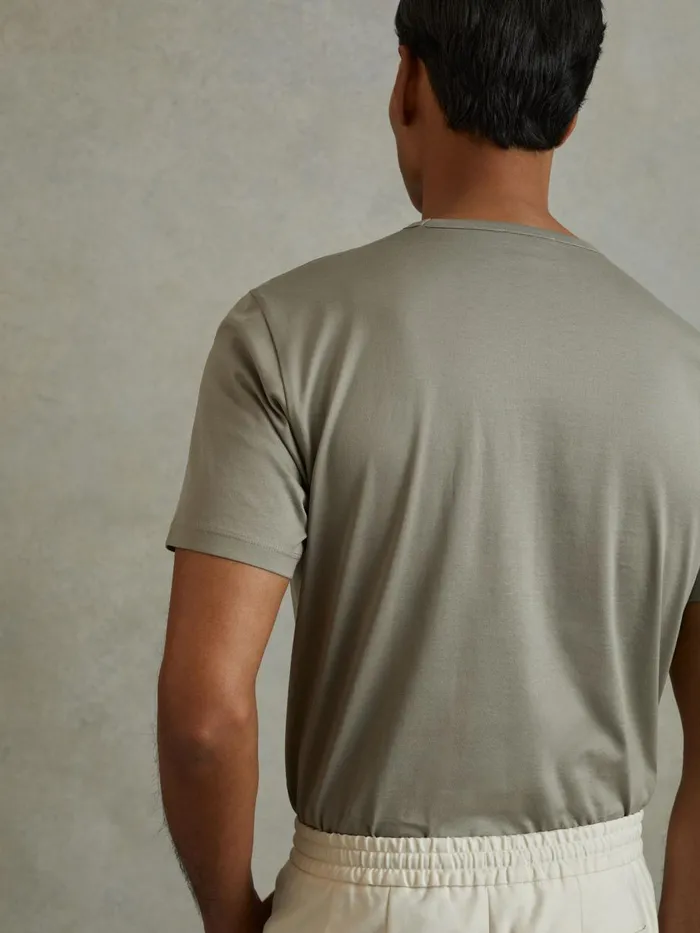 Men Reiss TShirts Caspian Mercerised Cotton Crew Neck TShirt Vetiver