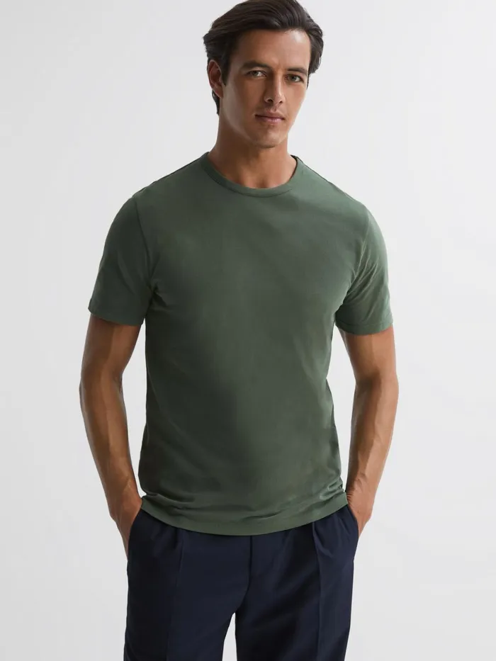 Men Reiss TShirts Melrose Cotton Crew Neck TShirt Ivy Green