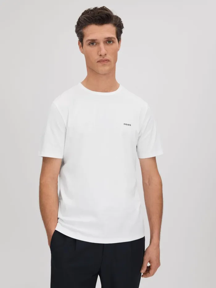 Men Reiss TShirts Russell Slim Fit Cotton Crew TShirt White