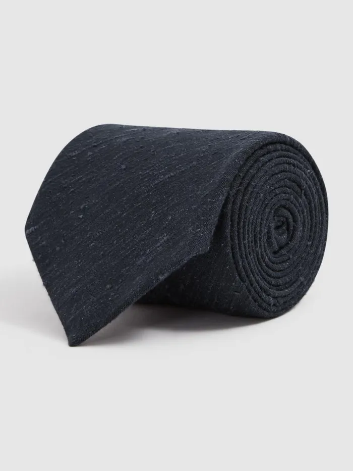 Men Reiss Ties and Pocket Squares Giotto Textured Silk Blend Tie Indigo