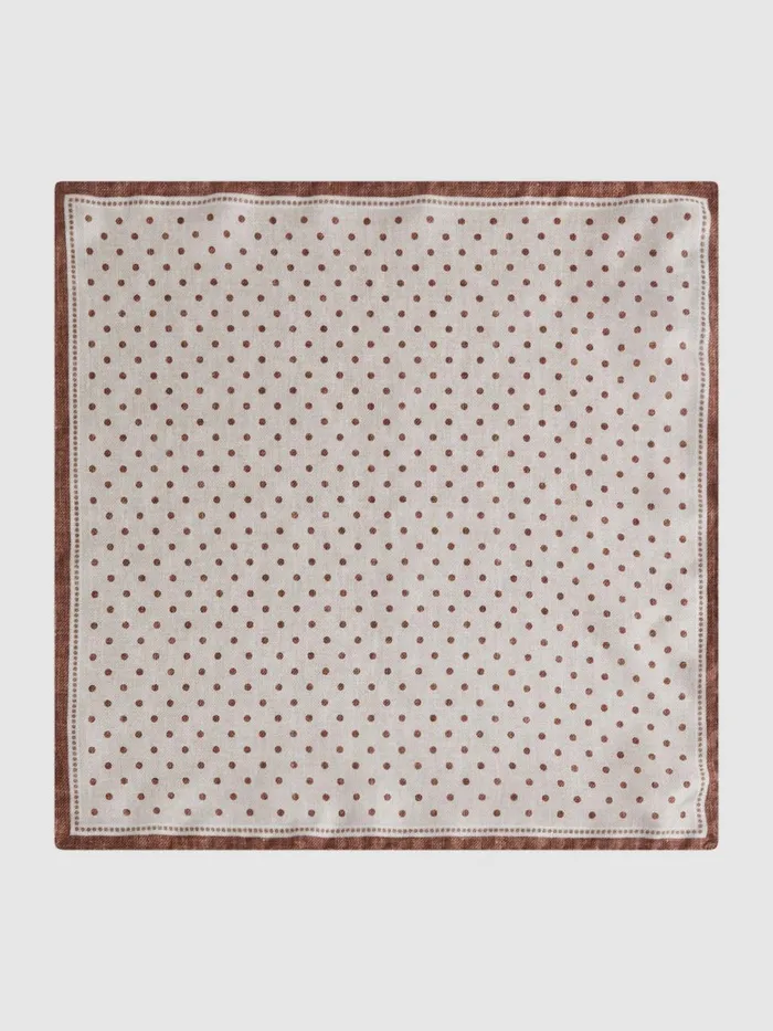 Men Reiss Ties and Pocket Squares Vecchia Silk Polka Dot Pocket Square Oatmeal Melange