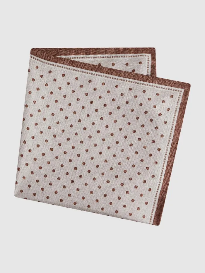 Men Reiss Ties and Pocket Squares Vecchia Silk Polka Dot Pocket Square Oatmeal Melange