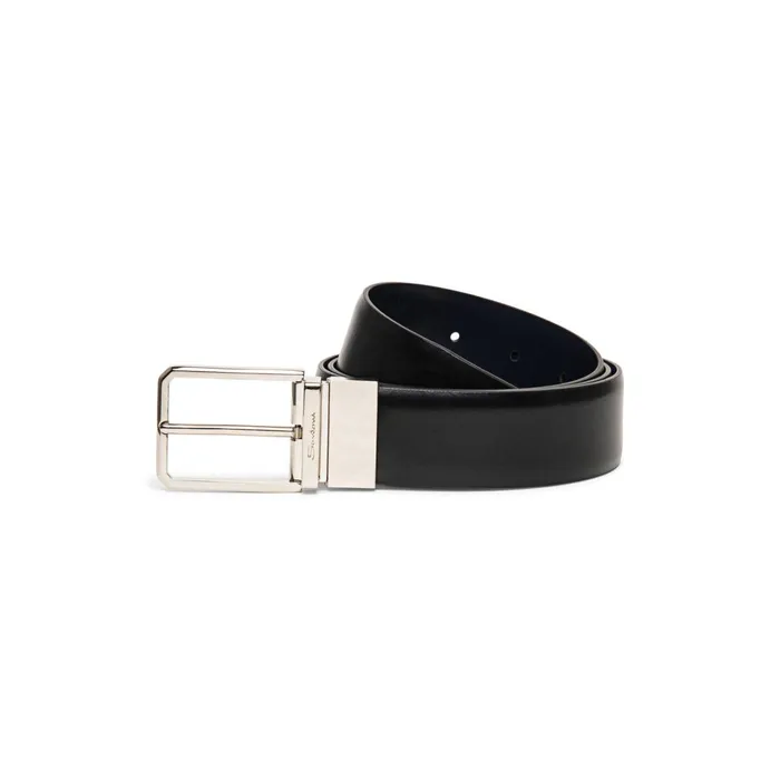 Men Reversible And Adjustable Black And Blue Leather Belt Santoni Belts