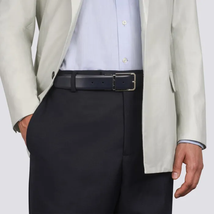 Men Reversible And Adjustable Black And Blue Leather Belt Santoni Belts