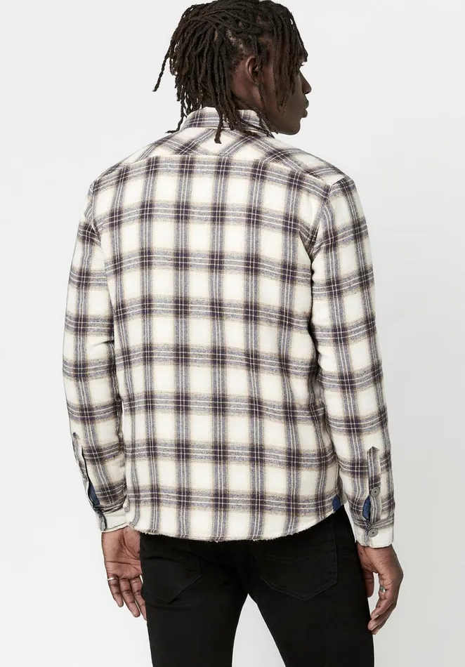 Men Shearling and Plaid Saxul Shacket Tan Buffalo David Bitton Jackets