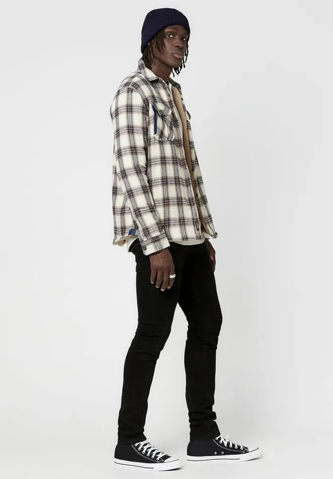 Men Shearling and Plaid Saxul Shacket Tan Buffalo David Bitton Jackets