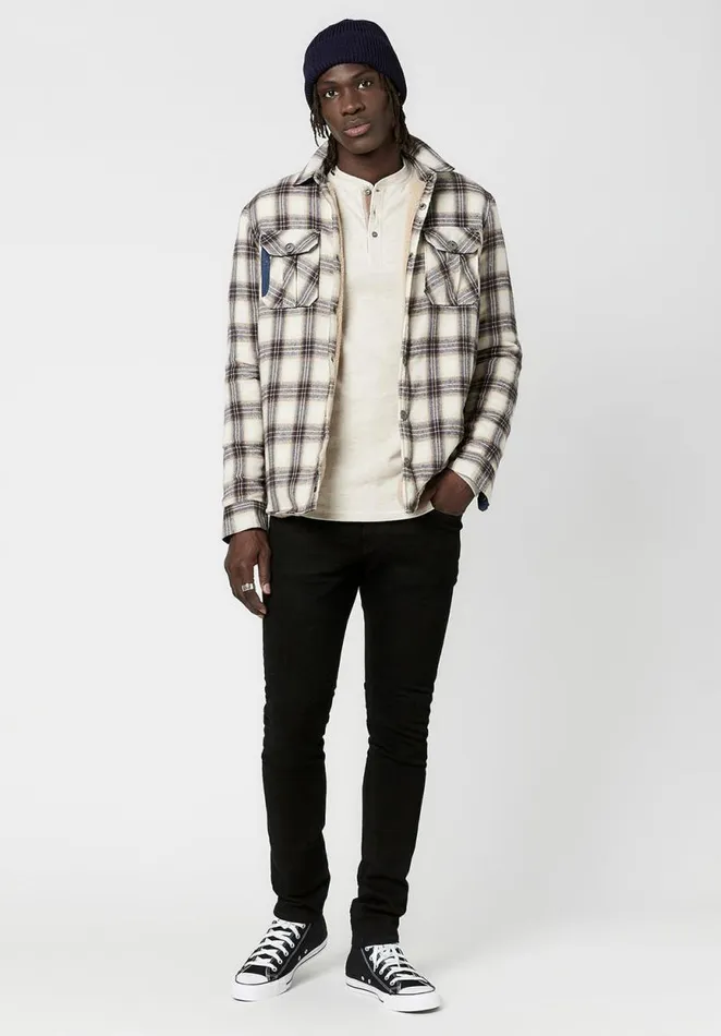 Men Shearling and Plaid Saxul Shacket Tan Buffalo David Bitton Jackets