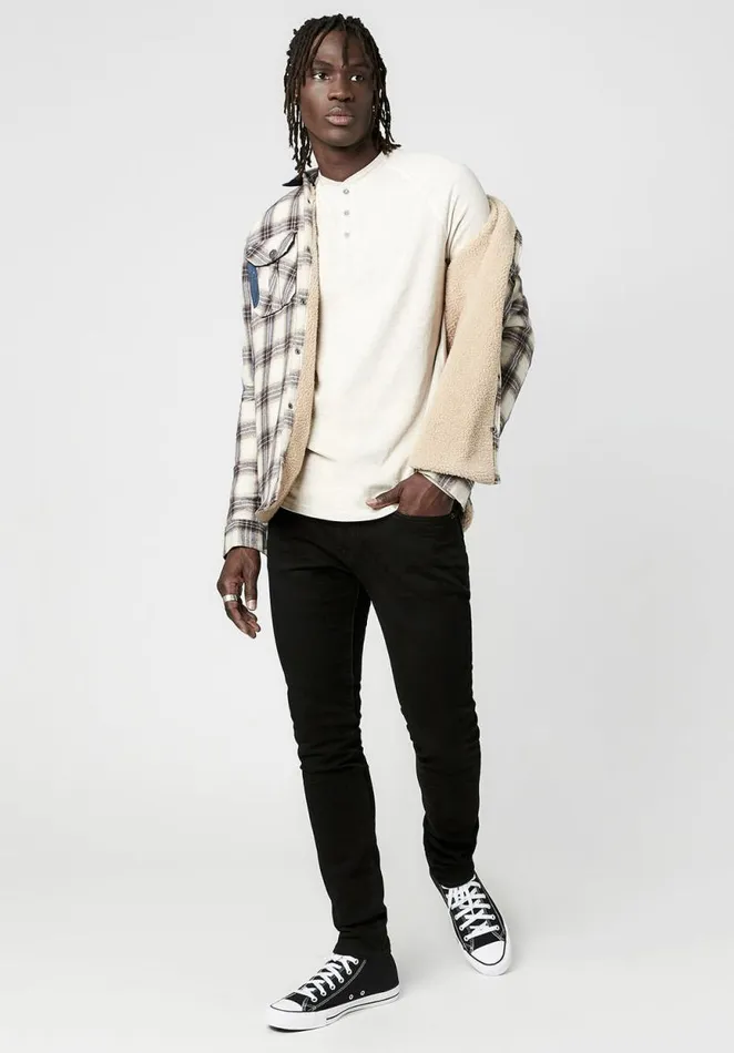 Men Shearling and Plaid Saxul Shacket Tan Buffalo David Bitton Jackets