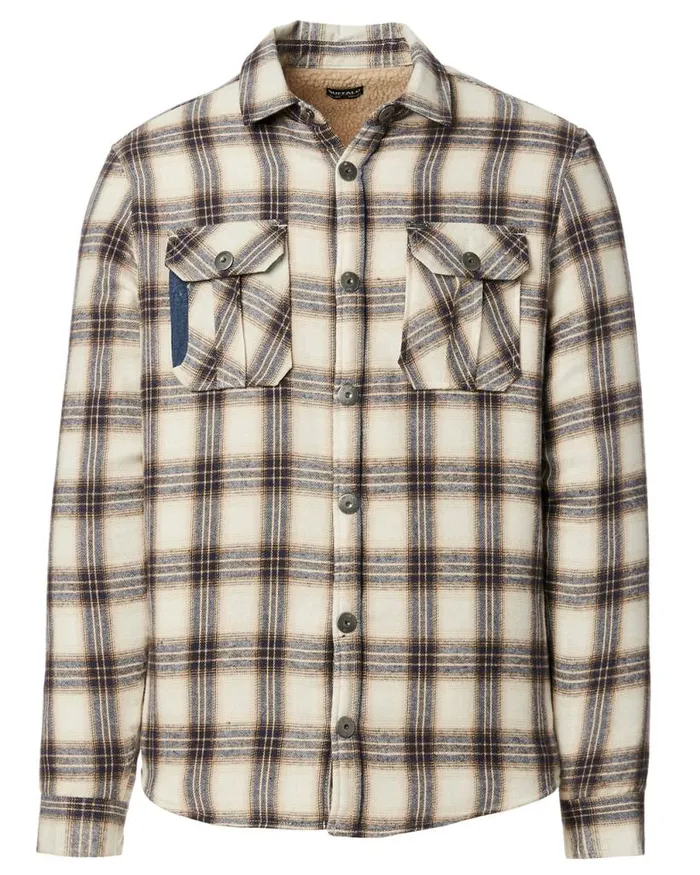 Men Shearling and Plaid Saxul Shacket Tan Buffalo David Bitton Jackets