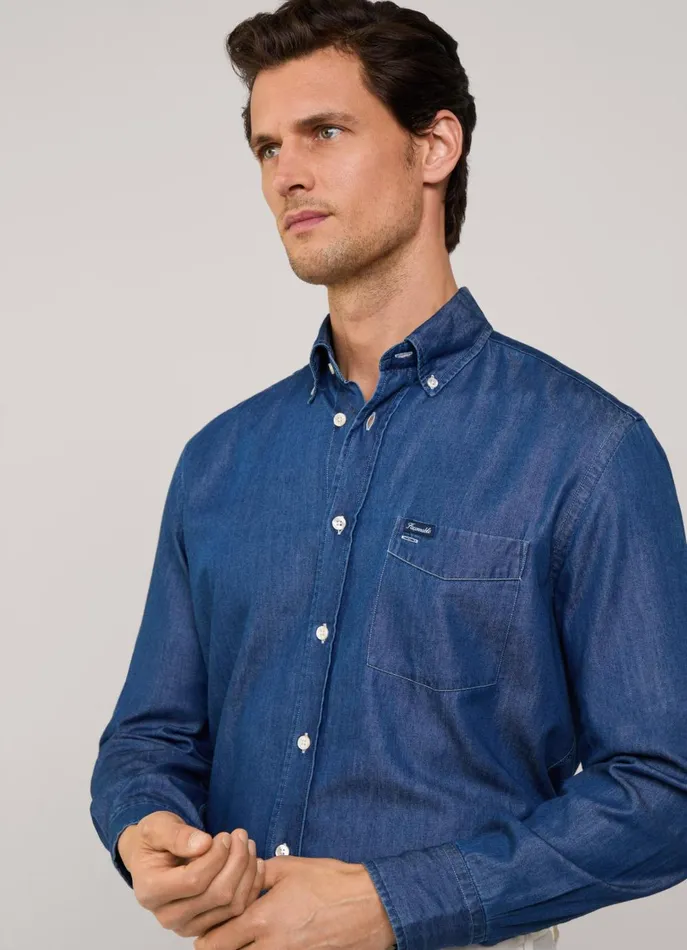 Men Shirts Faonnable Regular Fit Chambray Shirt Dk Stone Wash