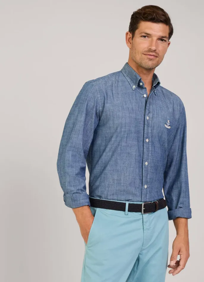 Men Shirts Faonnable Regular Fit Chambray Shirt Medium Stone Wash