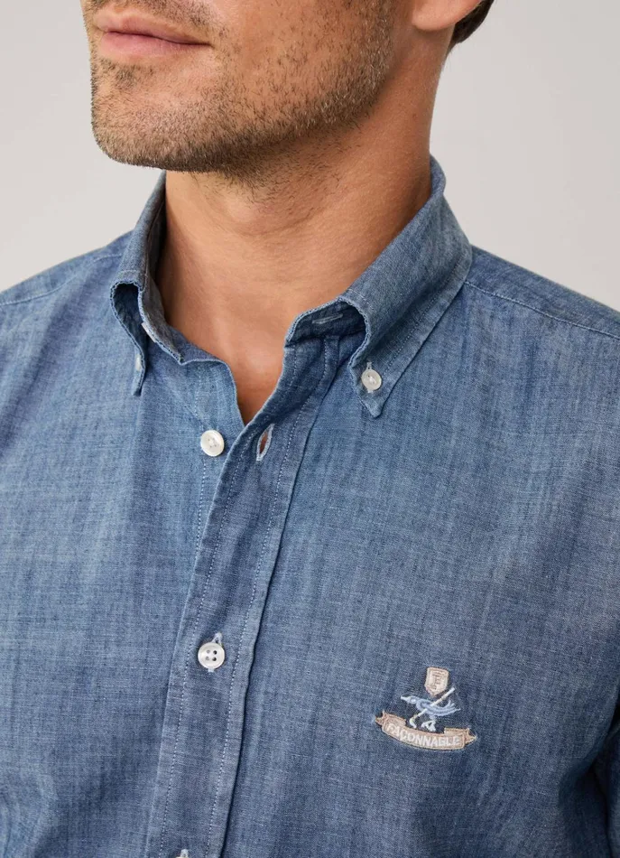 Men Shirts Faonnable Regular Fit Chambray Shirt Medium Stone Wash