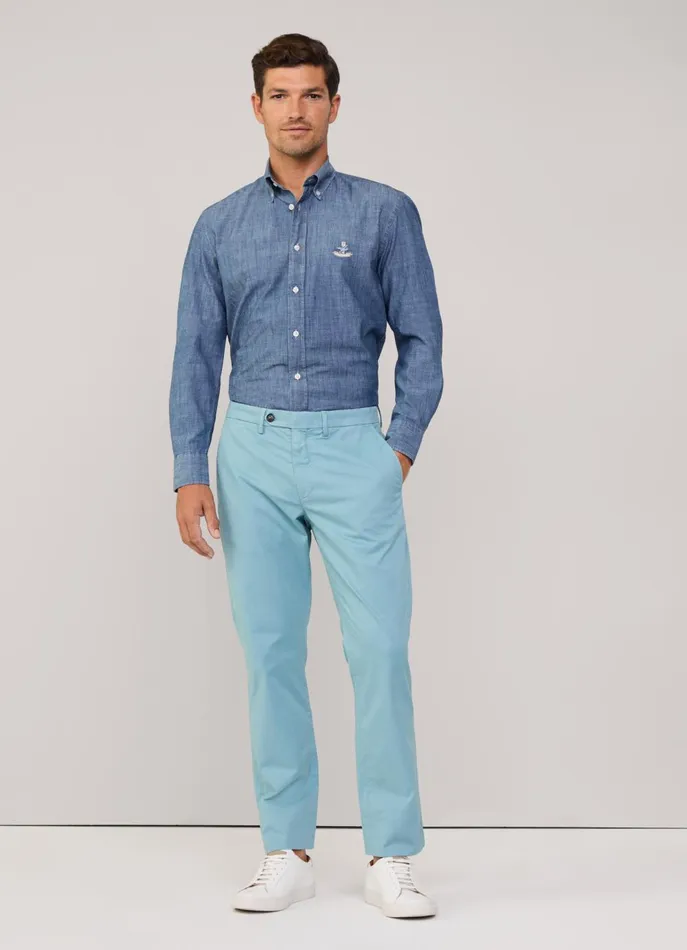 Men Shirts Faonnable Regular Fit Chambray Shirt Medium Stone Wash
