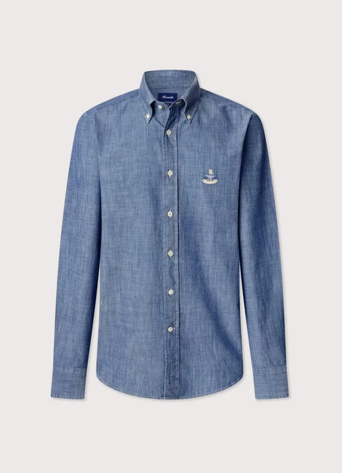 Men Shirts Faonnable Regular Fit Chambray Shirt Medium Stone Wash