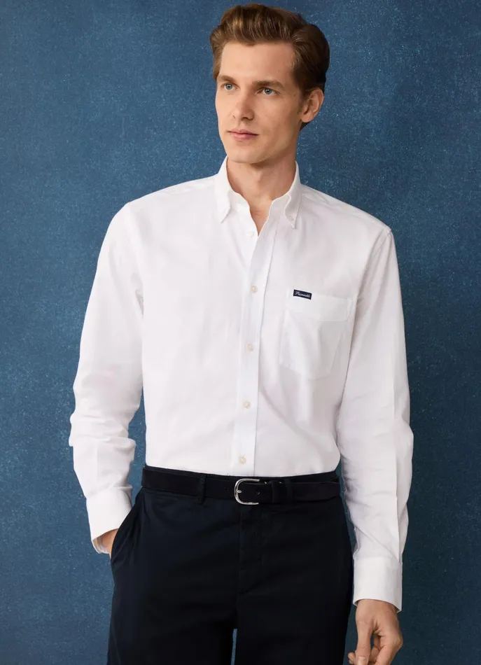 Men Shirts Faonnable Regular Fit Front Pocket Oxford Shirt White