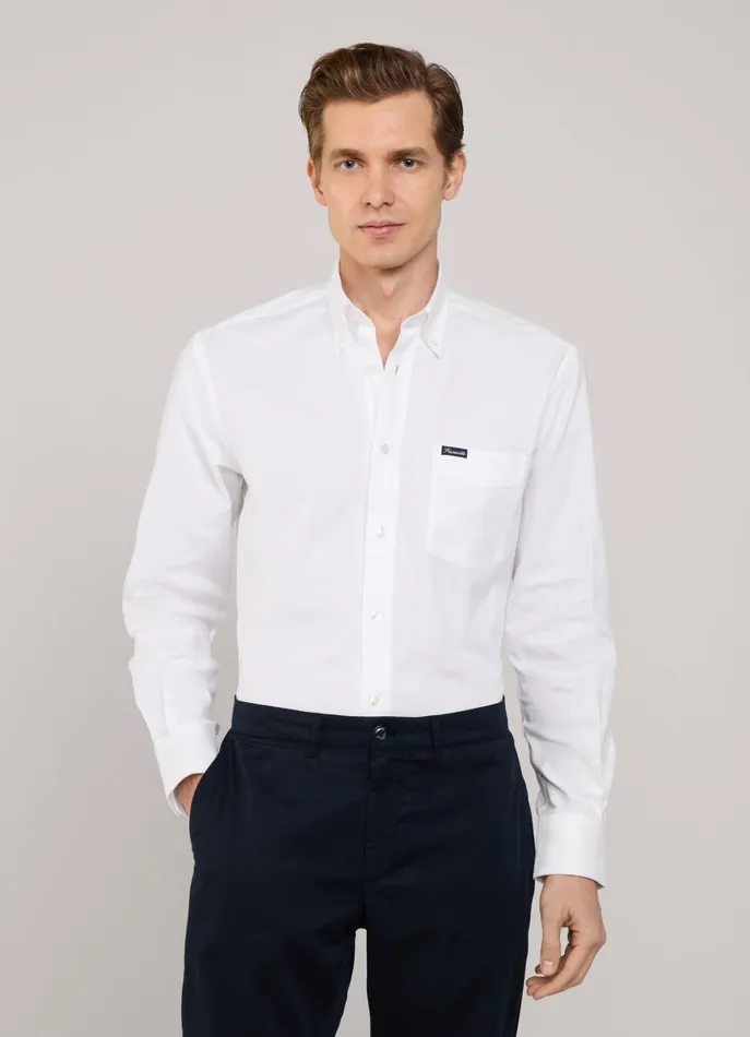 Men Shirts Faonnable Regular Fit Front Pocket Oxford Shirt White