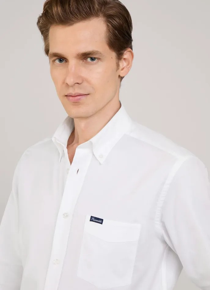 Men Shirts Faonnable Regular Fit Front Pocket Oxford Shirt White