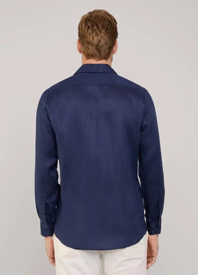Men Shirts Faonnable Regular Fit Linen Shirt Marine Blue