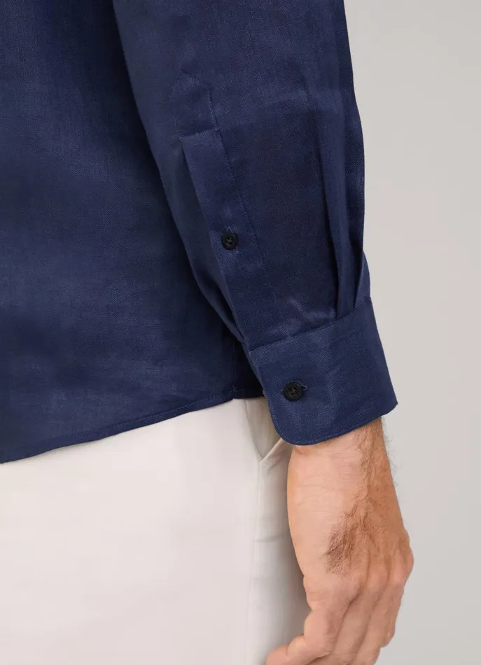 Men Shirts Faonnable Regular Fit Linen Shirt Marine Blue