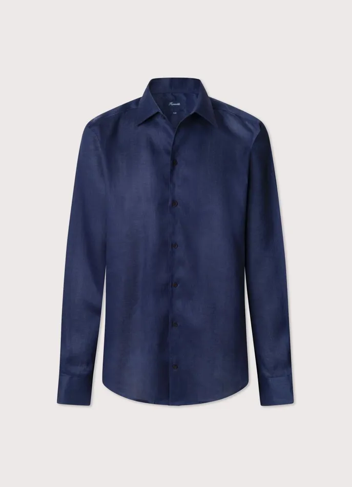 Men Shirts Faonnable Regular Fit Linen Shirt Marine Blue
