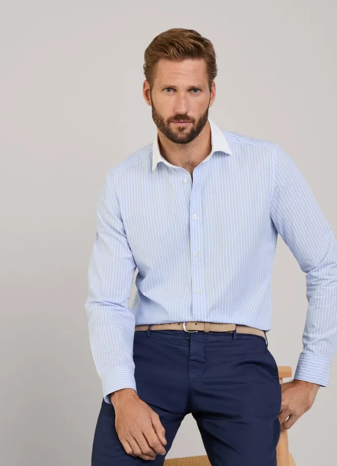 Men Shirts Faonnable Regular Fit Striped FilAFil Shirt Horizon Blue