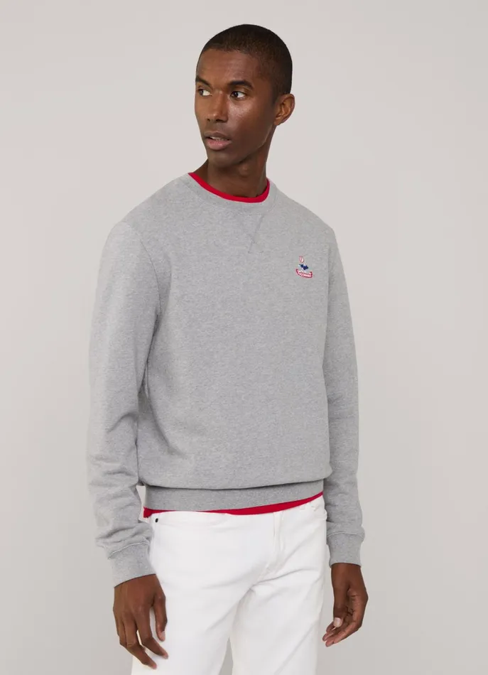 Men TShirts and Sweatshirts Faonnable Embroidered Bird Crew Neck Sweatshirt Light Grey Marl