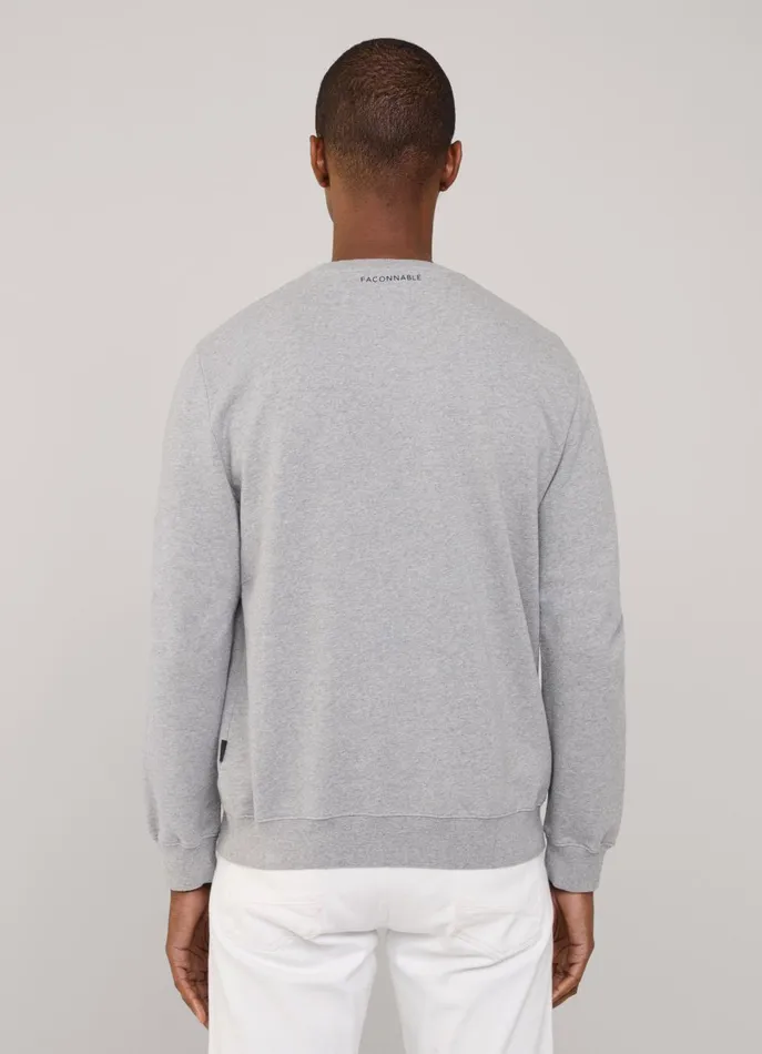 Men TShirts and Sweatshirts Faonnable Embroidered Bird Crew Neck Sweatshirt Light Grey Marl