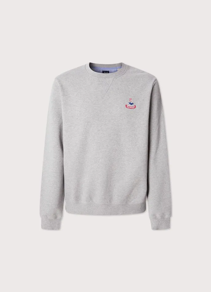 Men TShirts and Sweatshirts Faonnable Embroidered Bird Crew Neck Sweatshirt Light Grey Marl
