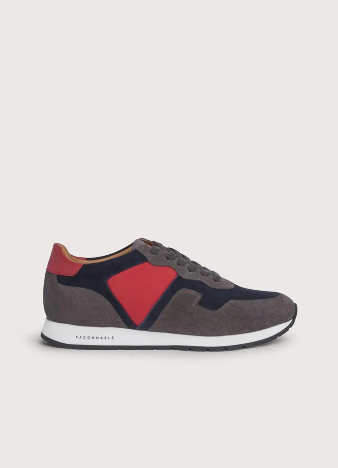 Men Trainers Faonnable Suede Details Running Shoes Marine Blue