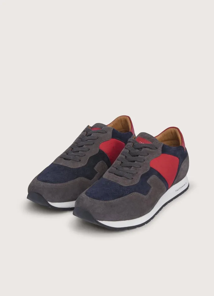 Men Trainers Faonnable Suede Details Running Shoes Marine Blue