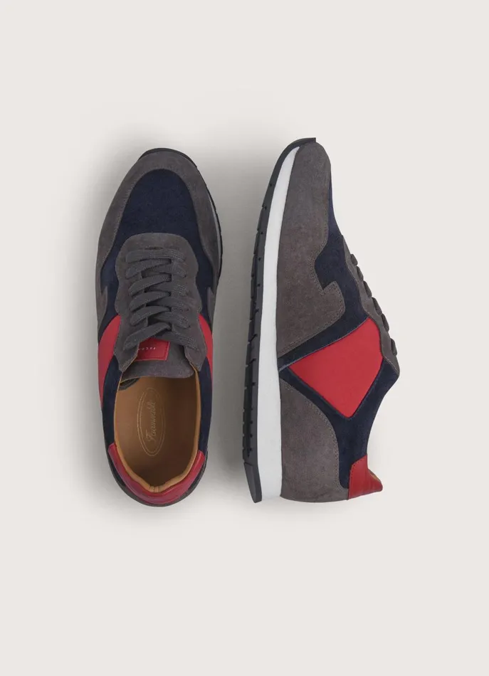 Men Trainers Faonnable Suede Details Running Shoes Marine Blue