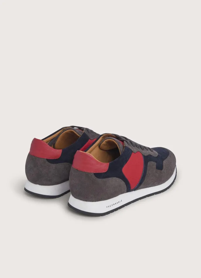 Men Trainers Faonnable Suede Details Running Shoes Marine Blue