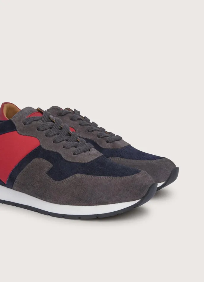 Men Trainers Faonnable Suede Details Running Shoes Marine Blue