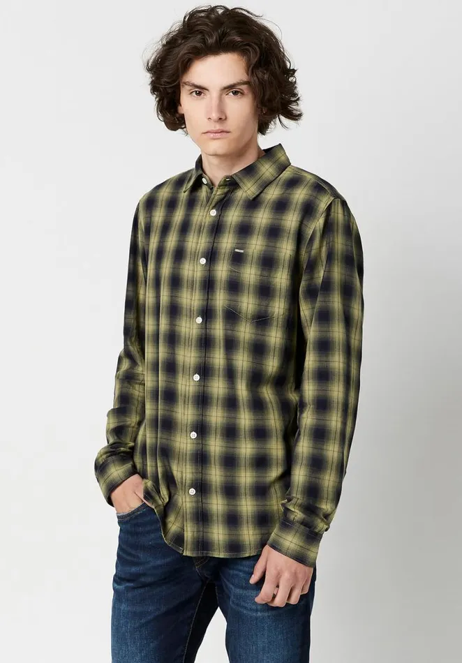 Men Twill Sonb Brown Plaid Shirt Monk Buffalo David Bitton Shirts
