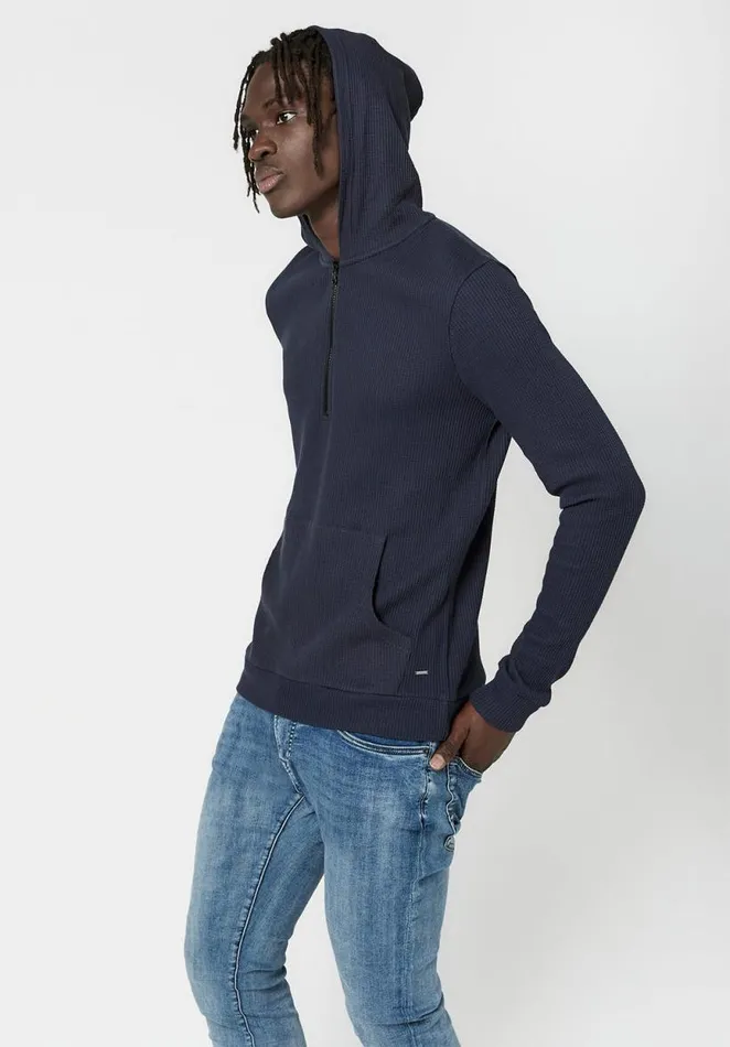 Men WaffleKnit Kagig Hoodie Red Ochre Buffalo David Bitton Sweaters