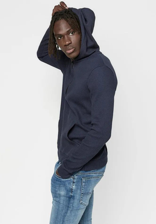 Men WaffleKnit Kagig Hoodie Red Ochre Buffalo David Bitton Sweaters