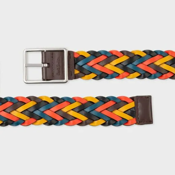 Mens Artist Stripe Reversible Plaited Leather Belt Paul Smith Belts