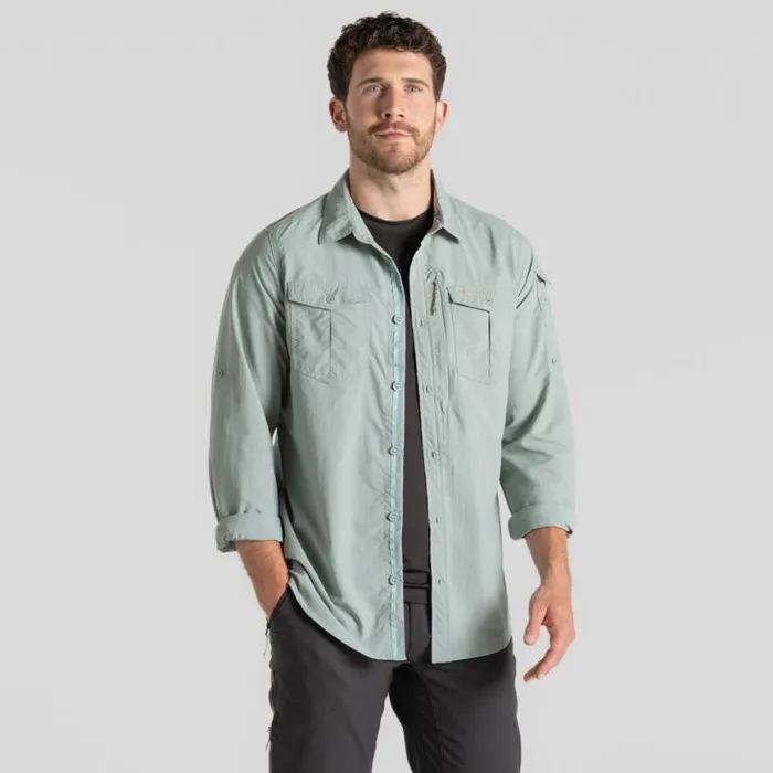 Mens Long Sleeve Craghoppers NosiLife Adventure Long Sleeved Shirt III Lichen Green