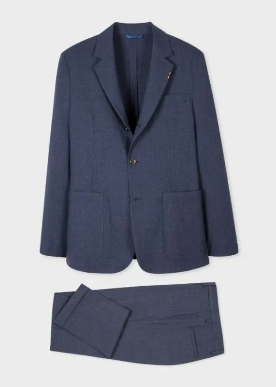 Mens Wool Nep SuitTwoPly Hopsack ThreeButton BlazerSlate Blue Wool Pants Paul Smith Suits