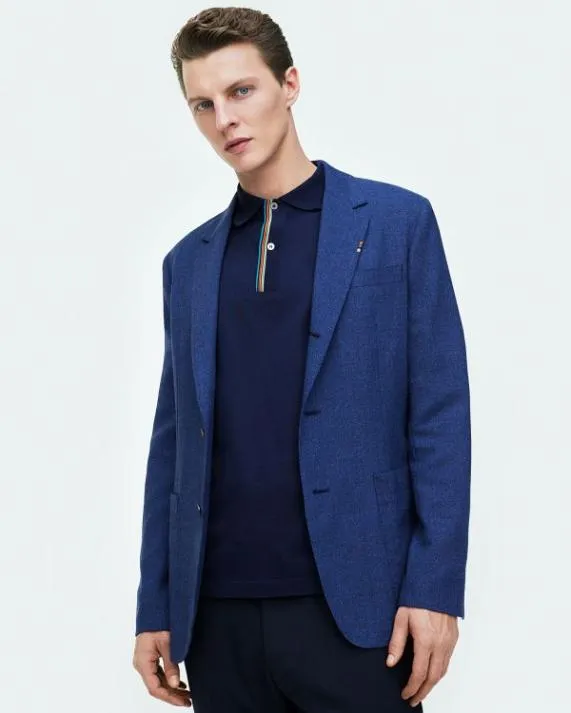 Mens Wool Nep SuitTwoPly Hopsack ThreeButton BlazerSlate Blue Wool Pants Paul Smith Suits