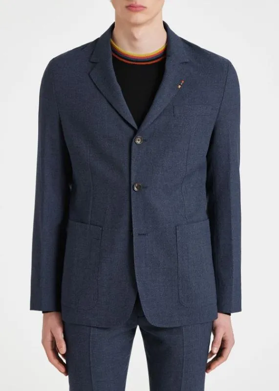 Mens Wool Nep SuitTwoPly Hopsack ThreeButton BlazerSlate Blue Wool Pants Paul Smith Suits