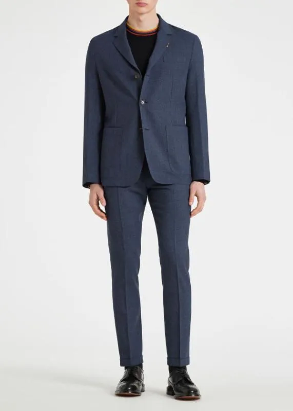 Mens Wool Nep SuitTwoPly Hopsack ThreeButton BlazerSlate Blue Wool Pants Paul Smith Suits
