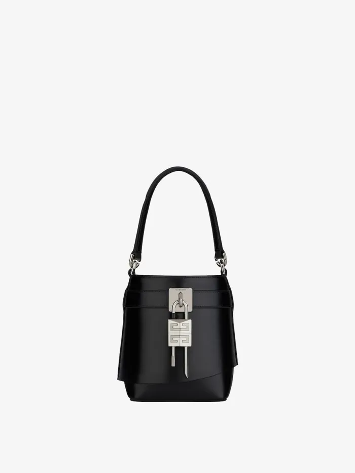 Micro Shark Lock Bucket Bag In Box Leather Black Women Givenchy Micro Bags