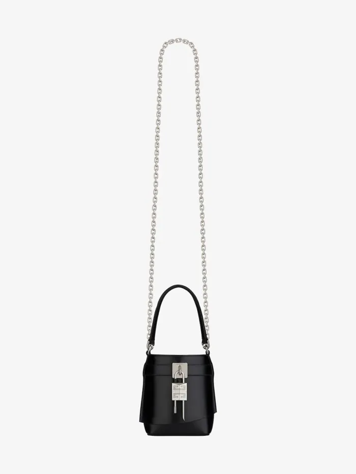Micro Shark Lock Bucket Bag In Box Leather Black Women Givenchy Micro Bags
