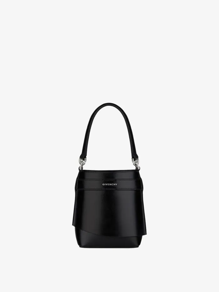 Micro Shark Lock Bucket Bag In Box Leather Black Women Givenchy Micro Bags