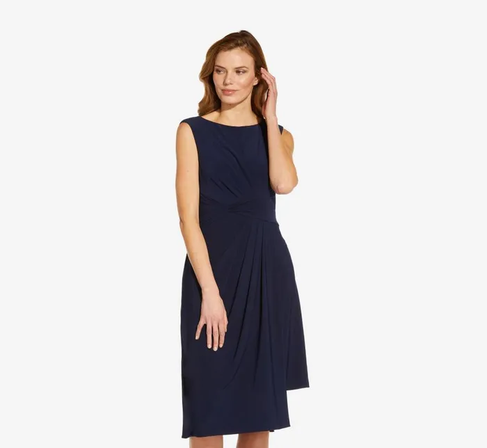 Midi Dresses Womens Adrianna Papell Asymmetrical Draped Midi Dress In Midnight Midi Dresses Womens Adrianna Papell Asymmetrical Draped Midi Dress In Midnight