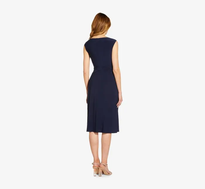 Midi Dresses Womens Adrianna Papell Asymmetrical Draped Midi Dress In Midnight